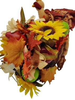 Thanksgiving Cornucopia Centerpiece Plush Turkey Fall Floral Harvest Decor